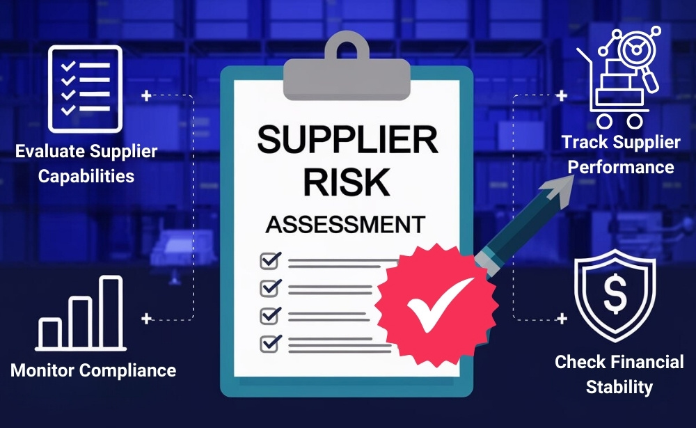 Supplier Risk Assessment-Evaluate supplier capabilities,
Monitor compliance,
Track supplier performance,
Check financial stability