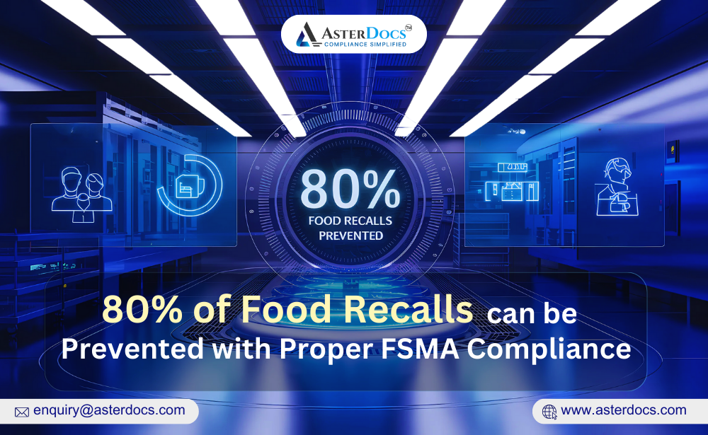 Futuristic control room with a message about preventing food recalls through FSMA compliance.